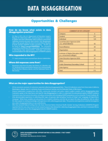 Screenshot of factsheet on Data Disaggregation – Opportunities and Challenges